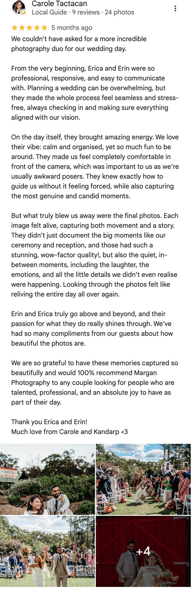 Five-star Google review from Carole Tactacan