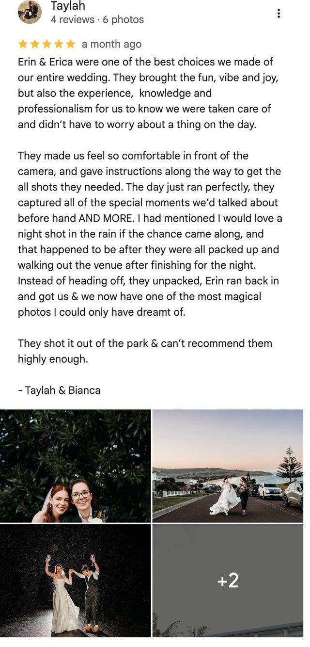 Five-star Google review from Taylah
